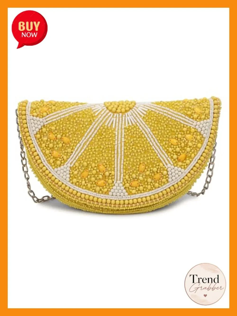 Beaded Lemon Slice Clutch Purse with Chain Strap, Novelty Fruit Design